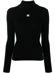 Courrèges pull nervuré à col roulé - Noir