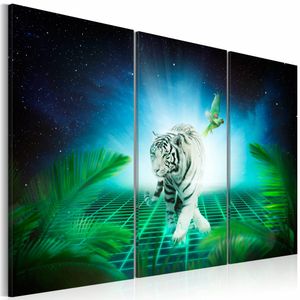 Schilderij - Witte tijger, Blauw/Groen, 3luik