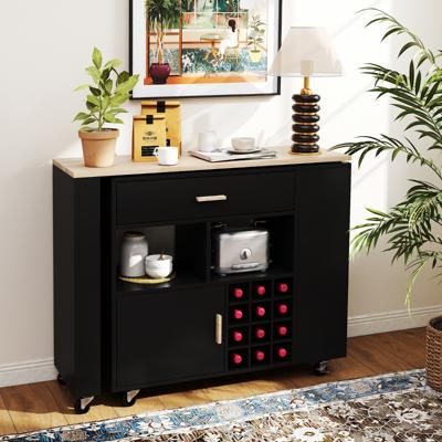 Keukentrolley & Bartafel met Verstelbare Plank & Lade & Kruidenrek & Wijnrek Zwart