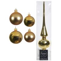 Glazen kerstballen pakket goud glans/mat 38x stuks 4 en 6 cm met piek glans - thumbnail