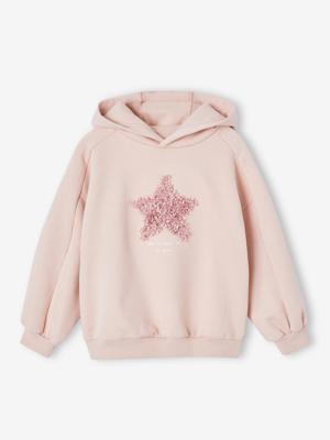 Sweatshirt met capuchon fantasiemotief meisjes roze (poederkleur)