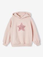 Sweatshirt met capuchon fantasiemotief meisjes roze (poederkleur)