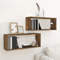 Wandschappen kubus 2 st 60x15x23 cm bewerkt hout gerookt eiken
