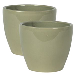 2x stuks plantenpot/bloempot in een strakke Scandinavische look mosgroen Dia 13 cm en Hoogte 11 cm