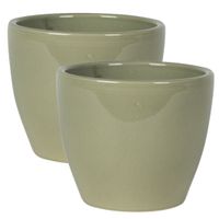 2x stuks plantenpot/bloempot in een strakke Scandinavische look mosgroen Dia 13 cm en Hoogte 11 cm