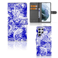 Telefoonhoesje met Naam Samsung Galaxy S22 Ultra Angel Skull Blauw