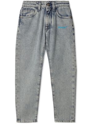 Off-White Kids jean droit Helvetica à taille basse - Bleu
