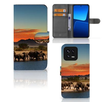 Xiaomi 13 | Telefoonhoesje | Met pasjeshouder | Olifanten