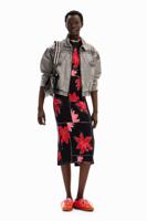 Geribde midi-jurk bloemen - RED - L