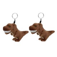 Set van 2x stuks pluche knuffel T-rex dinosaurus sleutelhanger 16 cm