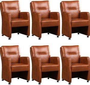 Leren eetkamerfauteuil sharp, bruin leer, bruine keukenstoelen