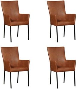 Set van 4 Cognac leren moderne eetkamerstoelen Daily - poot vierkant zwart - Granada leer Savannah (cognac leer)