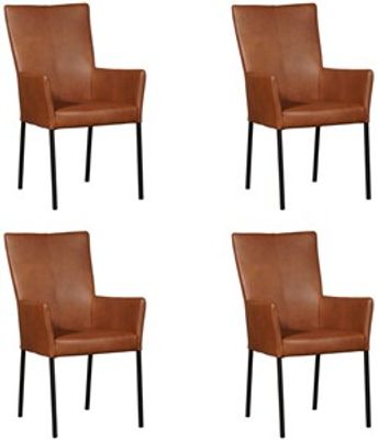 Set van 4 Cognac leren moderne eetkamerstoelen Daily - poot vierkant zwart - Granada leer Savannah (cognac leer)
