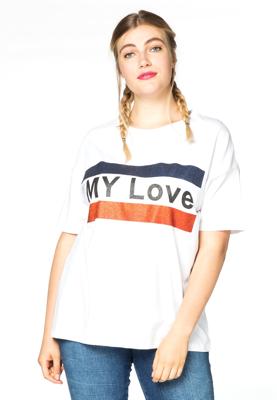 Yoek Wijd shirt MY LOVE | Wit | Maat 42/44