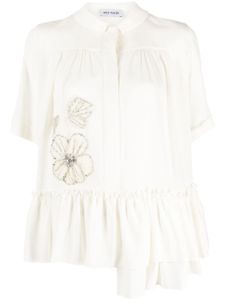 Dice Kayek chemise en soie à fleurs brodées - Blanc