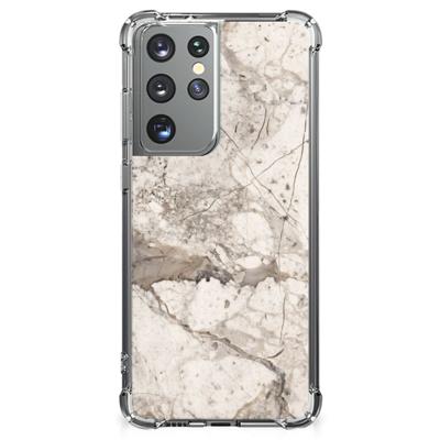 Samsung Galaxy S21 Ultra Anti-Shock Hoesje Marmer Beige Samsung Galaxy S21 Ultra Anti-Shock Hoesje Marmer Beige