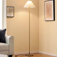 Moderne Vloerlamp met 162 cm Vergulde Stang Elegante Vloerlamp met Linnen Kap Voetschakelaar en 200 cm Stroomkabel voor Thuis Kantoor - thumbnail