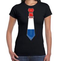 Verkleed T-shirt voor dames - stropdas Nederland - zwart - supporter - themafeest - thumbnail