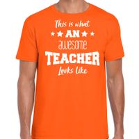 Cadeau t-shirt voor heren - awesome teacher - oranje - docent/leraar/schooljaar bedankje - thumbnail