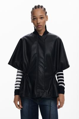 Poncho met reliëf in leerlook - BLACK - U