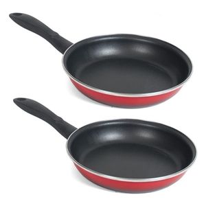 Set van 2x stuks aluminium koekenpan/hapjespan Merida rood met anti-aanbak laag 24 cm