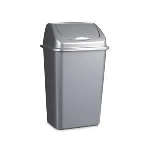 Plasticforte Afvalemmer - 15 liter - zilver - met klep deksel - 28 x 22 x 47 cm - kunststof - prulle
