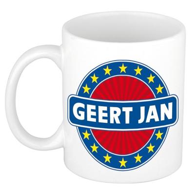 Geert Jan voornaam koffiemok - beker - wit/blauw - 300 ml - Cadeau - Heren - Collega - Vaderdag Geert Jan voornaam koffiemok - beker - wit/blauw - 300 ml - Cadeau - Heren - Collega - Vaderdag