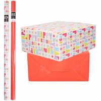 4x Rollen kraft inpakpapier happy birthday pakket - rood 200 x 70 cm