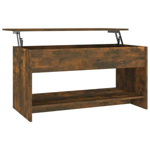 The Living Store Salontafel Gerookt Eiken - Bewerkt Hout - 102x50x52.5 cm - Opbergruimte - Verstelbaar