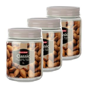 Set van 8x stuks kunststof keuken voorraadpot/weckpot taupe 1 liter met deksel