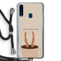 Aggressively drinks coffee: Samsung Galaxy A20s Transparant Hoesje met koord Aggressively drinks coffee: Samsung Galaxy A20s Transparant Hoesje met koord