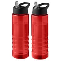 Sport bidon Hi-eco gerecycled kunststof - 2x - drinkfles/waterfles - rood/zwart - 750 ml - Drinkflessen