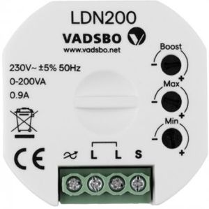Vadsbo LDN200 LED dimmer 200W Pulsdrukker bediening LED max 200VA minimum dimstand instelbaar