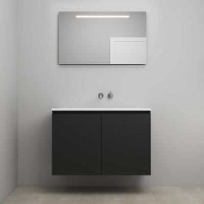 On-Line Badkamermeubelset - 100 cm - Bouwpakket - Greeploos 2 Deuren - Acryl Wastafel - zonder Kraangat - Spiegel met LED-Verlichting - Mat Zwart