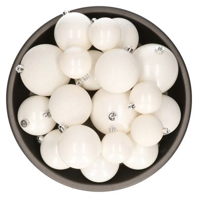 Decoris kerstballen - 26x st - wit - kunststof - mix 6, 8 en 10 cm