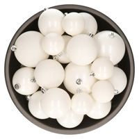 Decoris kerstballen - 26x st - wit - kunststof - mix 6, 8 en 10 cm