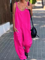 Loose Spaghetti Casual Plain Jumpsuit