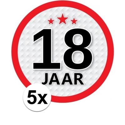 18 jaar leeftijd sticker - 5x - rond - Dia 15 cm - 18 jaar verjaardag - jubileum - leeftijd versieri