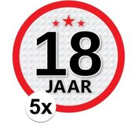 18 jaar leeftijd sticker - 5x - rond - Dia 15 cm - 18 jaar verjaardag - jubileum - leeftijd versieri