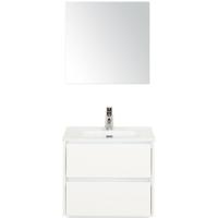 Dante Badmeubelset 60 cm - Wit Hoogglans - Keramische Wastafel Wit Cover met Spiegel