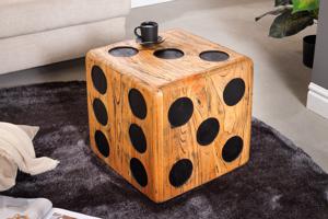 Massieve kubuskruk CUBE 41cm naturel Mindi houten bijzettafel stapelbaar - 41811