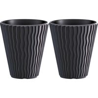 Prosperplast Plantenpot/bloempot Sand Waves - 2x - buiten/binnen - kunststof - antraciet - D35 x H38 cm - Plantenpotten - thumbnail