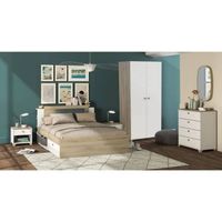 Volledige volwassen slaapkamer LIFE: Bed + Ladekast + Kledingkast - Eiken en wit decor - Made in France - DEMEYERE - thumbnail