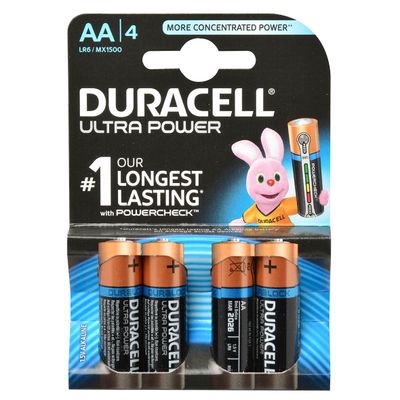 Batterij 4x AA Duracell Ultrapower MX1500 zeer geschikt voor duurdere apparaten