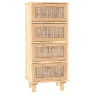 The Living Store Dressoir Meubelen - 40 x 30 x 90 cm - Bruin - Bewerkt hout - Massief grenenhout - Rattan