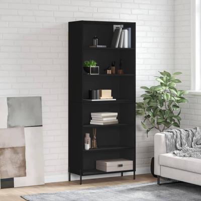 Hoge kast 69,5x32,5x180 cm bewerkt hout zwart