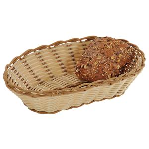 Brood/fruit mandje - gevlochten kunststof - beige - ovaal - L26 x B17 x H7 cm - broodmand