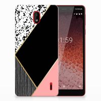 Nokia 1 Plus TPU Hoesje Zwart Roze Vormen