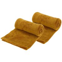 Fleece dekens/plaids - 2x - oker geel - 130 x 150 cm
