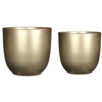 Plantenpot/bloempotten set - 4x stuks - keramiek - goud - D22 en D25 cm - thumbnail